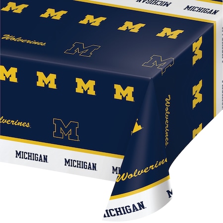 Ncaa 54" x 108" University of Michigan Plastic Tablecloth PK12, 12PK 331399